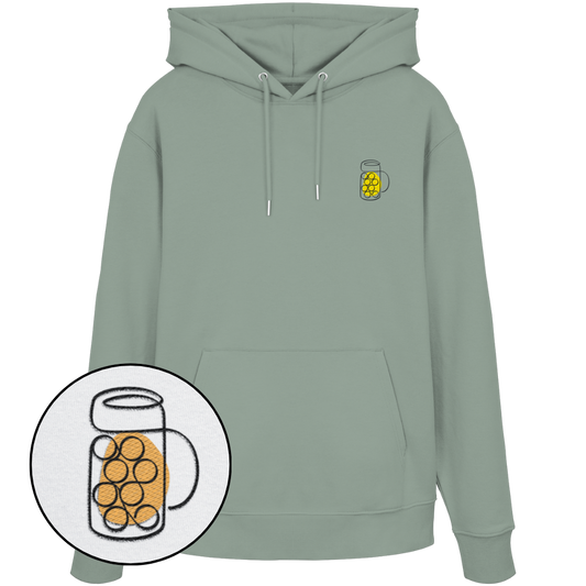 Organic Hoodie - Maßkrug gestickt (gelb)