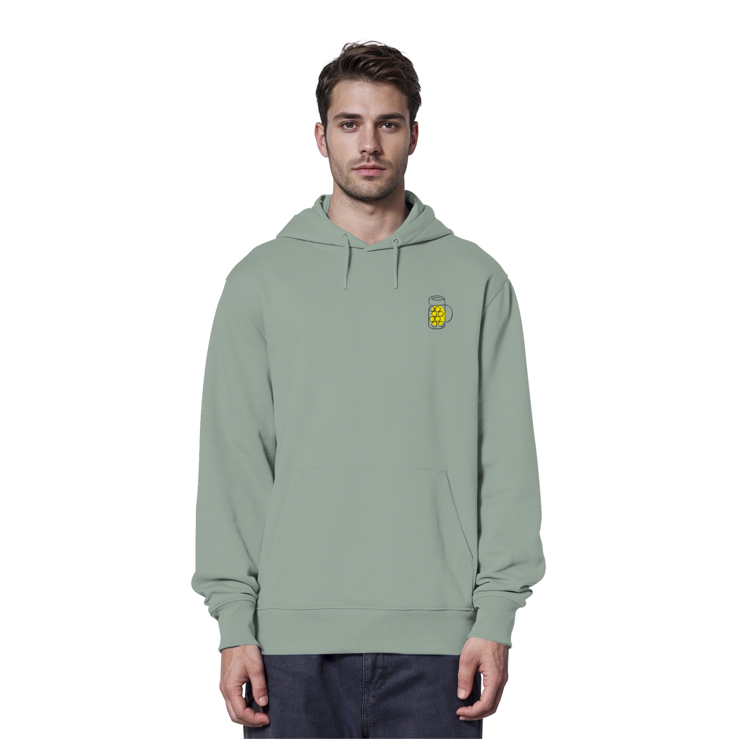 Organic Hoodie - Maßkrug gestickt (gelb)