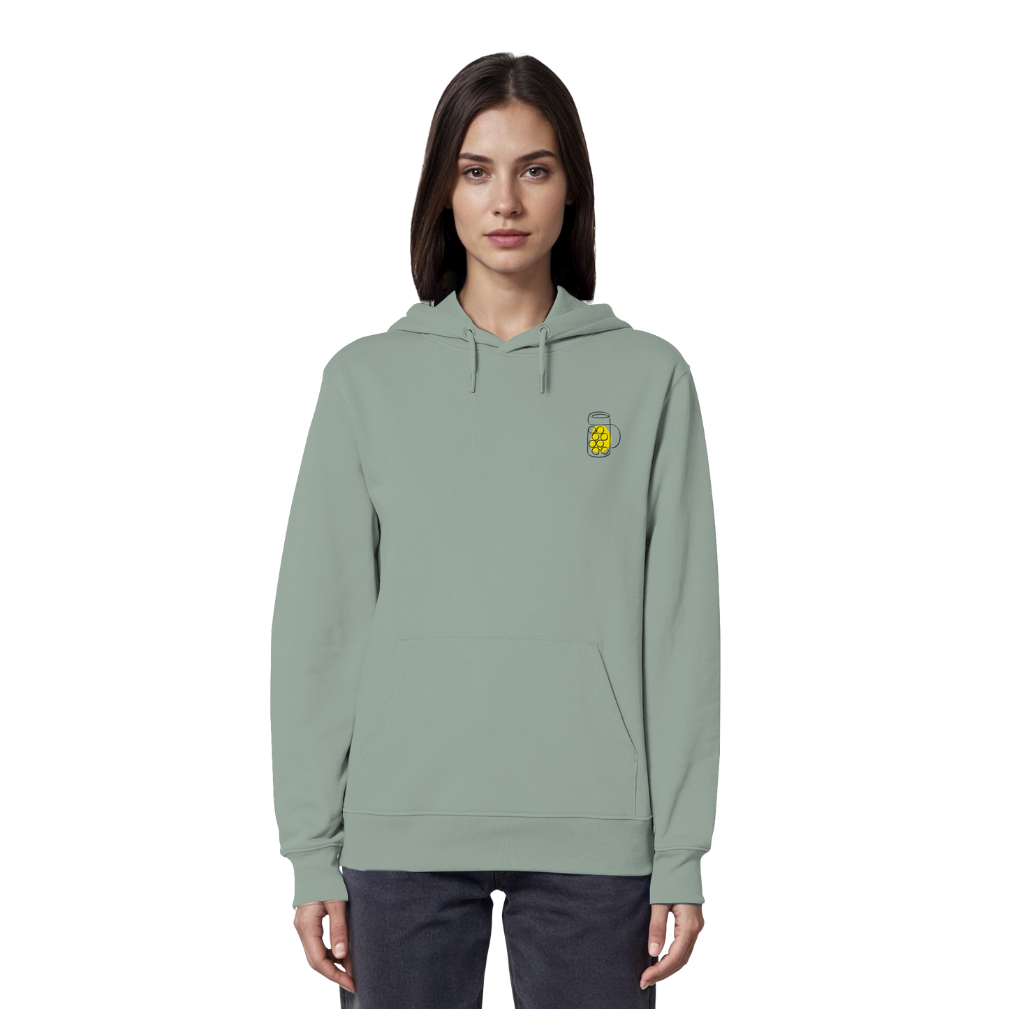 Organic Hoodie - Maßkrug gestickt (gelb)