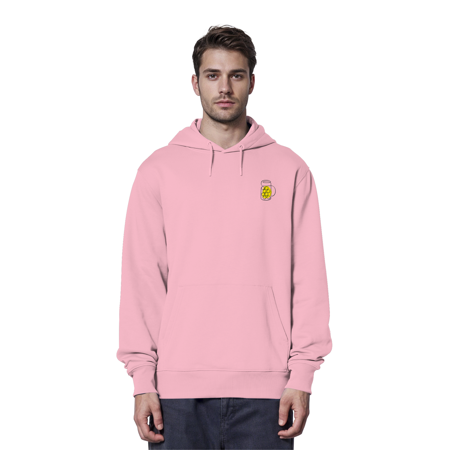 Organic Hoodie - Maßkrug gestickt (gelb)