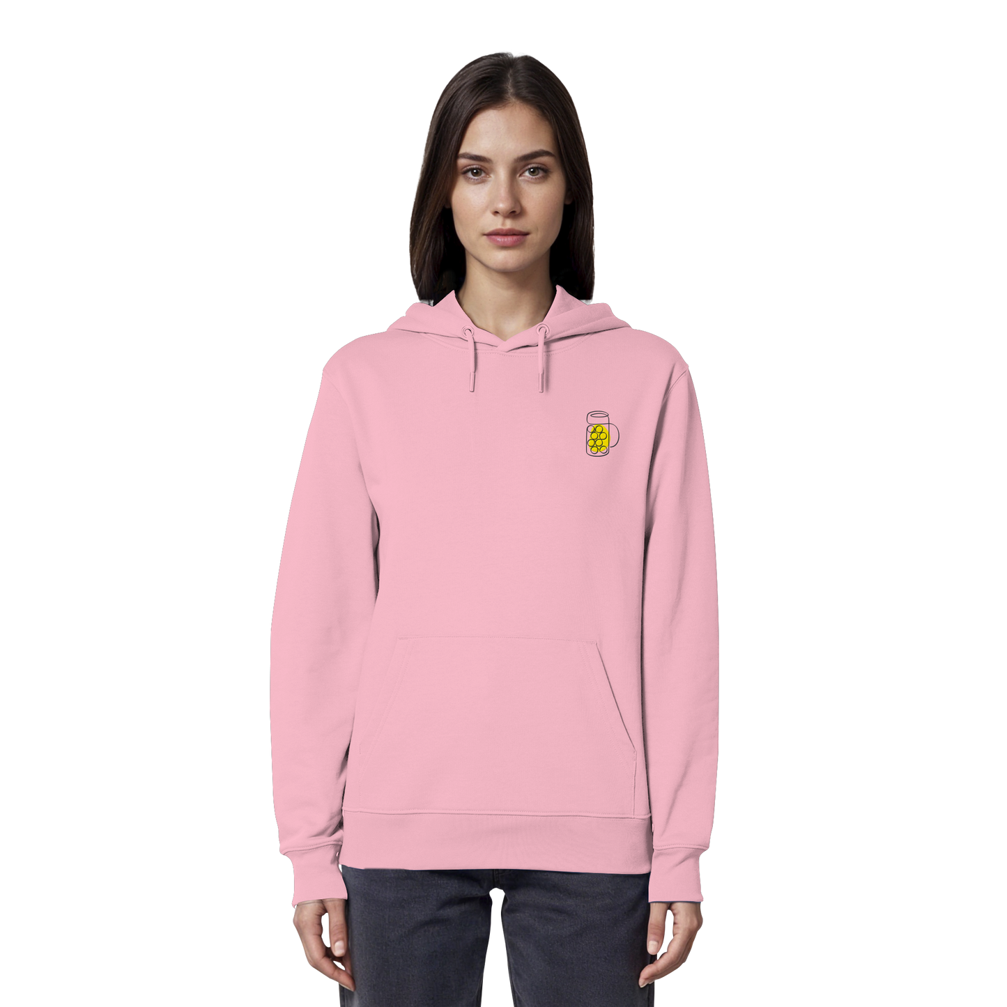 Organic Hoodie - Maßkrug gestickt (gelb)