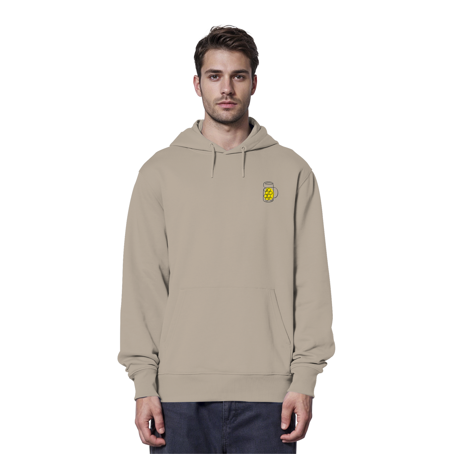 Organic Hoodie - Maßkrug gestickt (gelb)