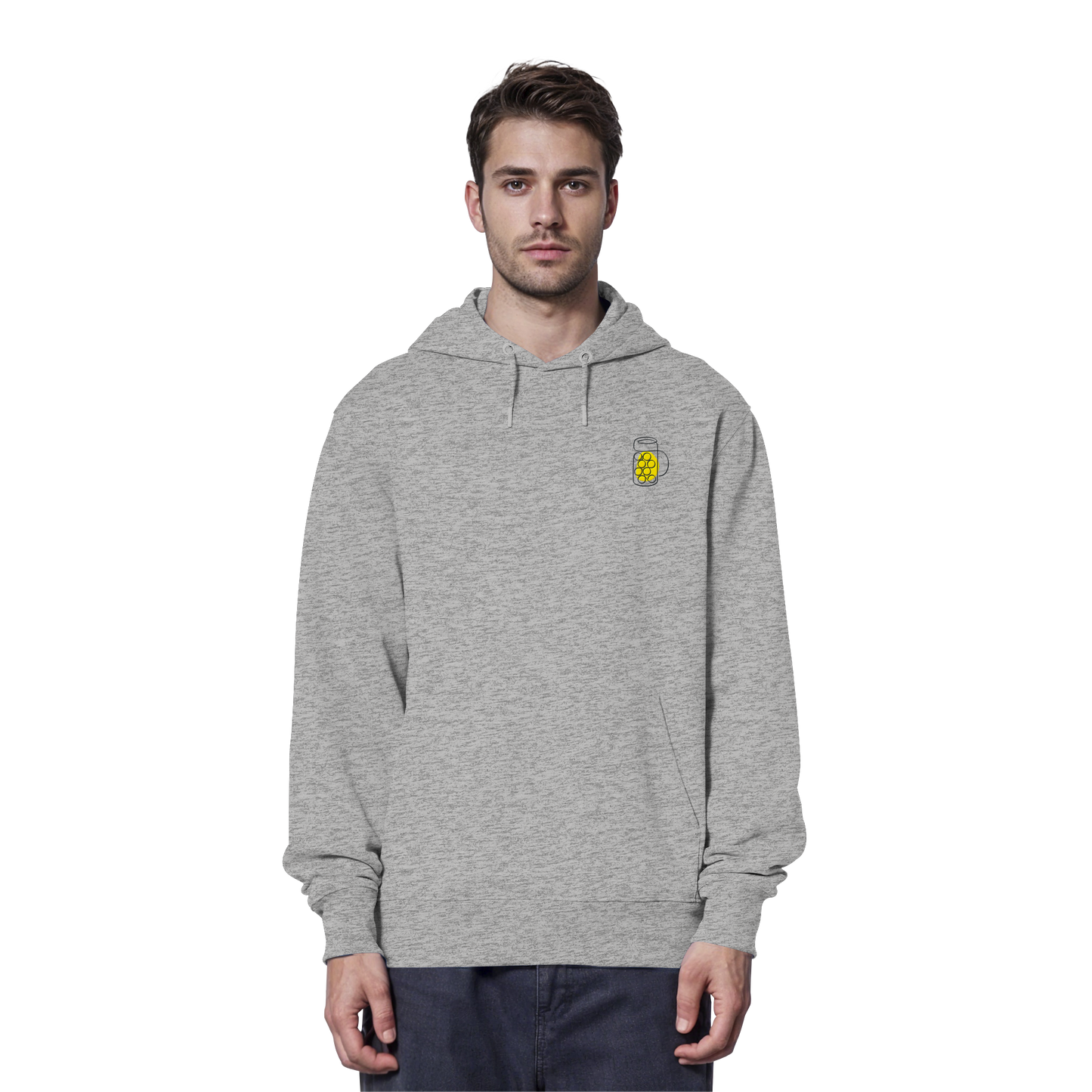 Organic Hoodie - Maßkrug gestickt (gelb)