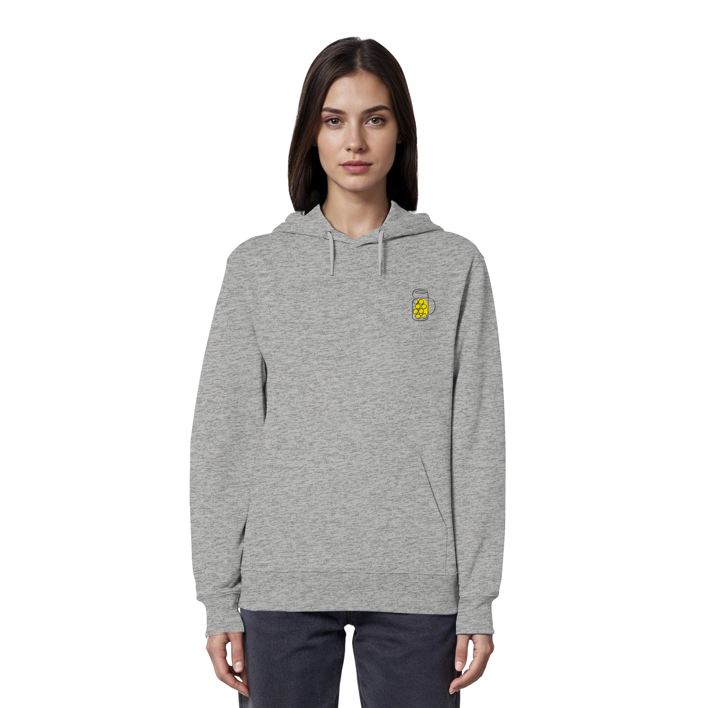 Organic Hoodie - Maßkrug gestickt (gelb)