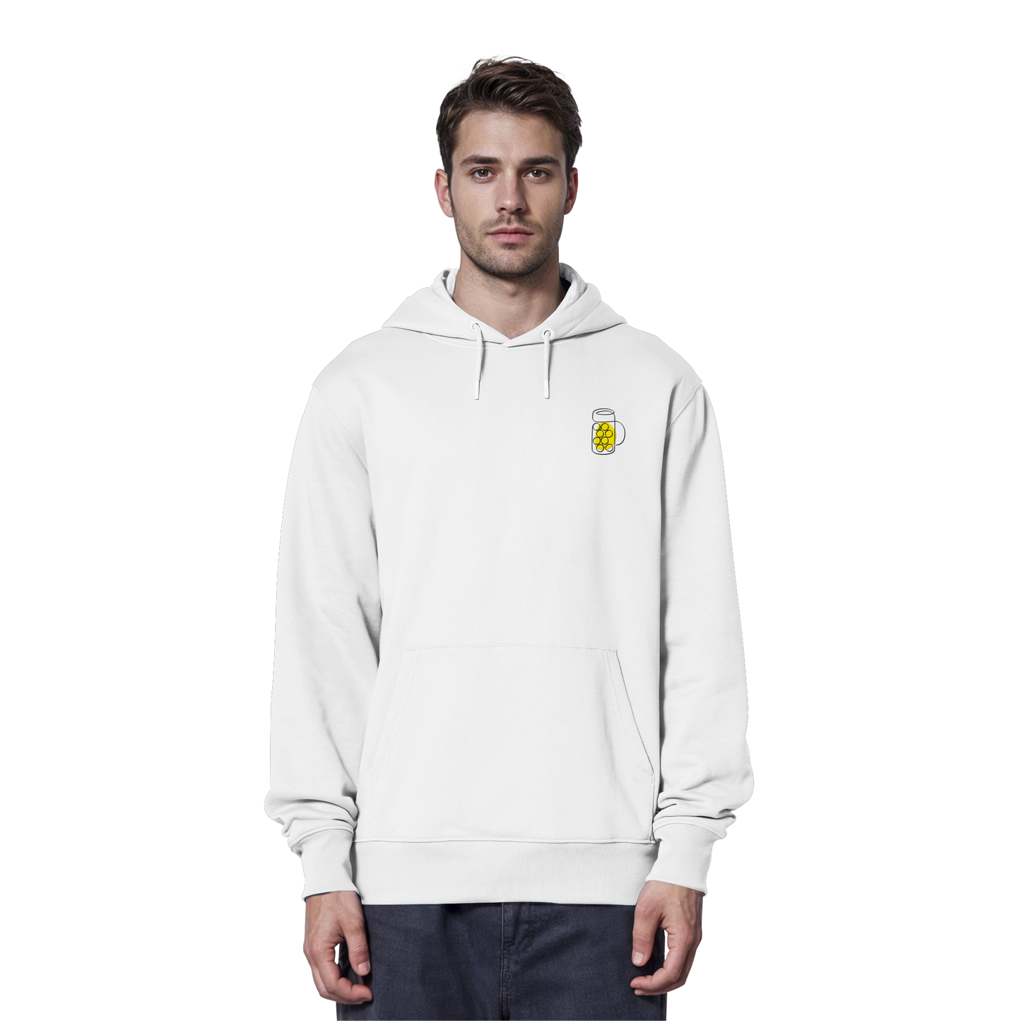 Organic Hoodie - Maßkrug gestickt (gelb)