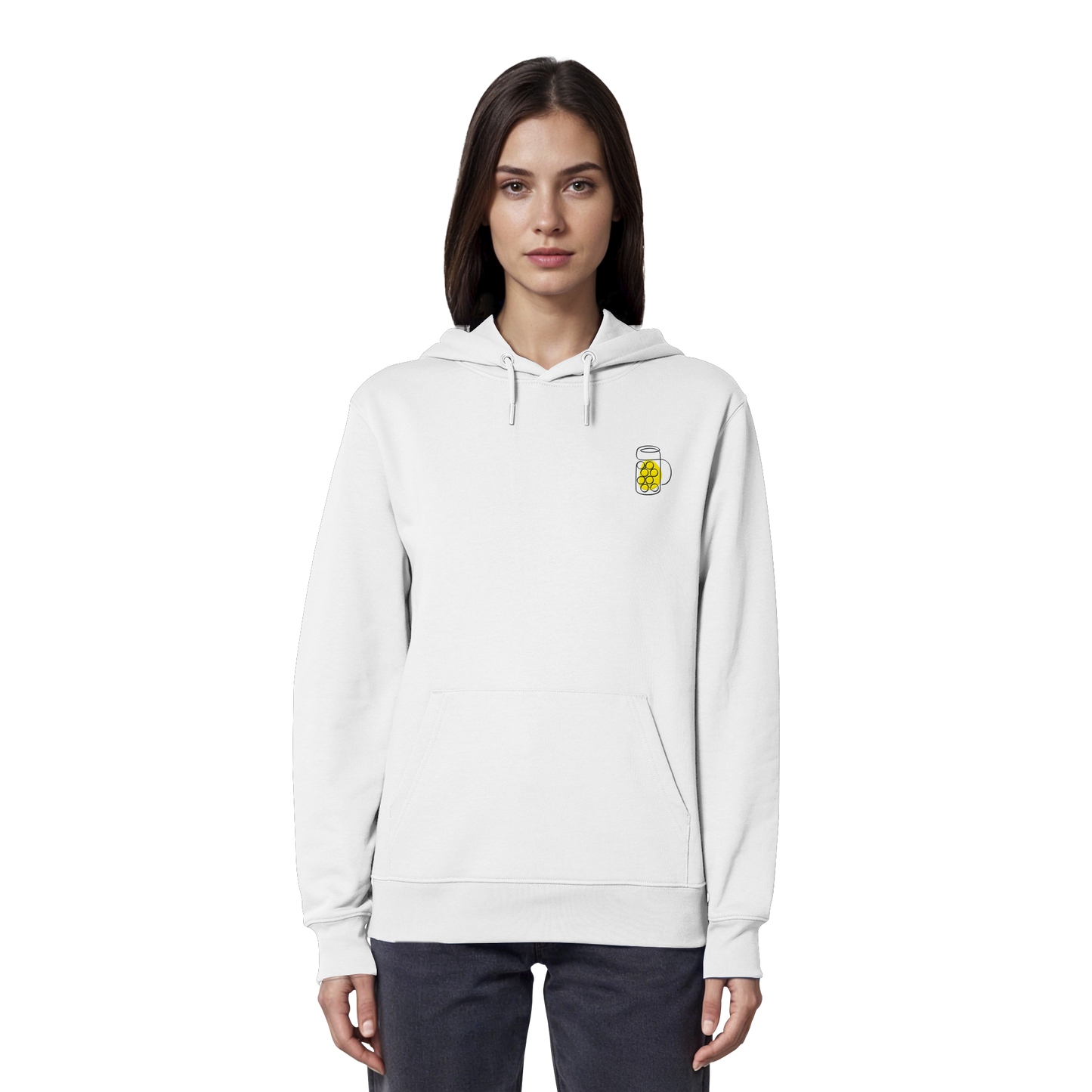 Organic Hoodie - Maßkrug gestickt (gelb)