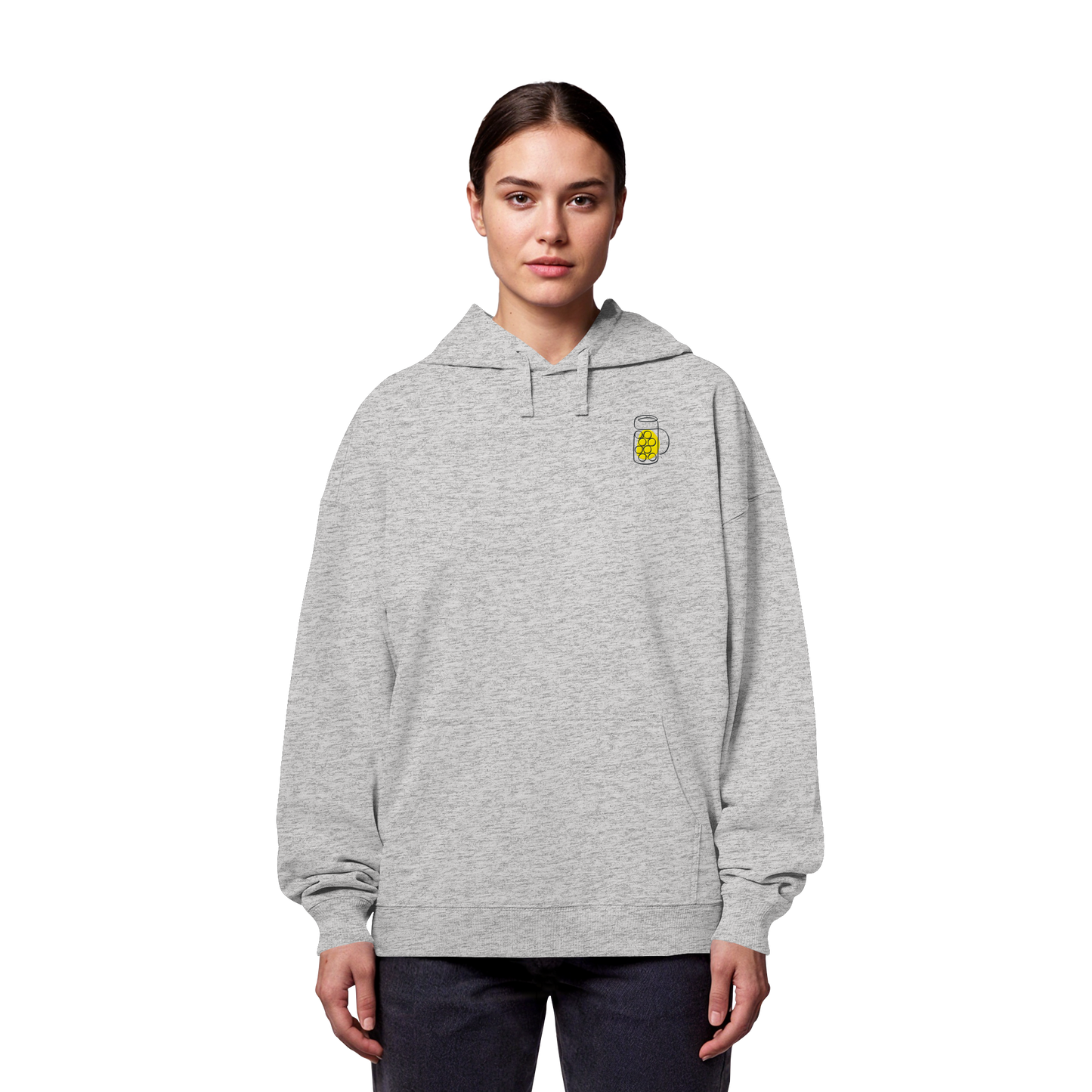 Organic Oversize Hoodie - Maßkrug gestickt (gelb)