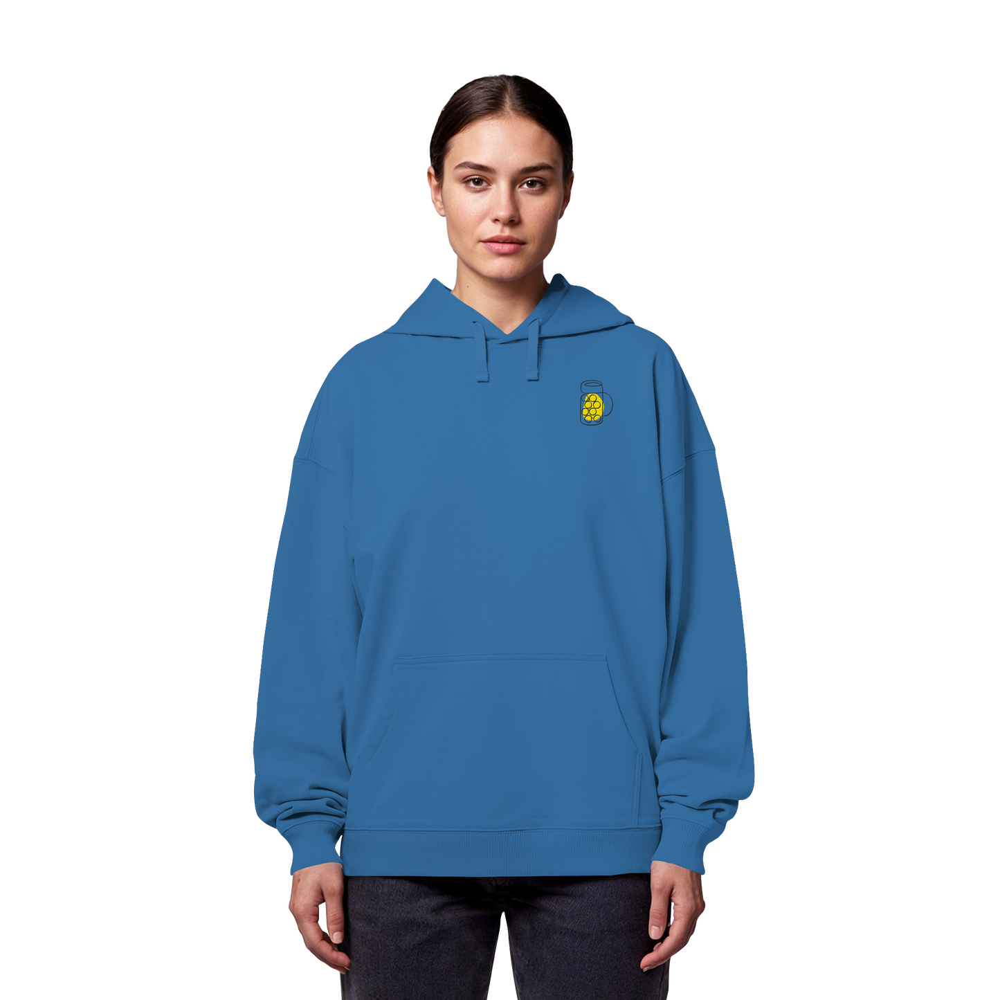 Organic Oversize Hoodie - Maßkrug gestickt (gelb)