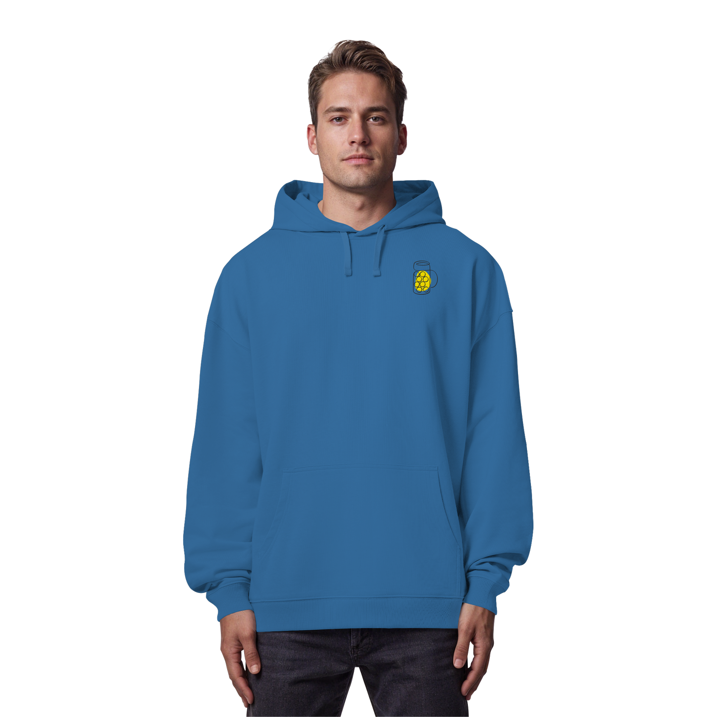 Organic Oversize Hoodie - Maßkrug gestickt (gelb)
